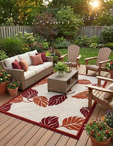 Terracotta Easy-Clean Botanical Indoor / Outdoor Rug