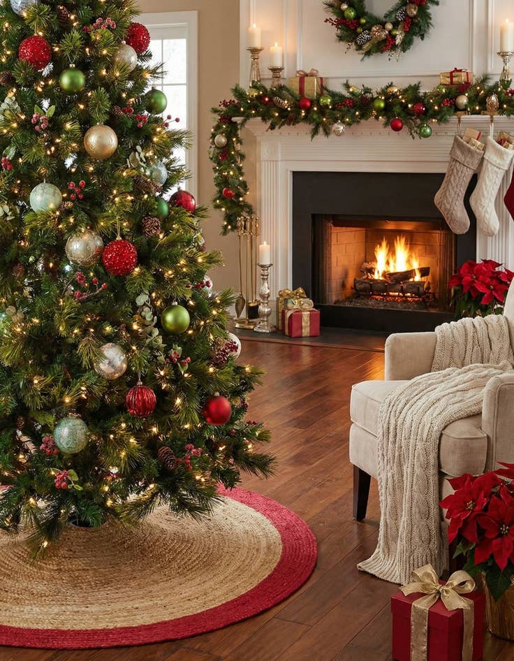 Detail image of  6' 1 x 6' 1  Hand Braided Christmas Tree Skirt