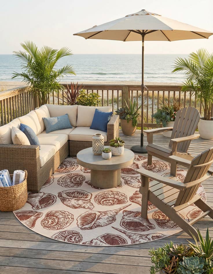 Detail image of  12' x 12'  Washable Coastal Indoor / Outdoor Round Rug