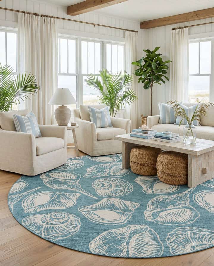 10' x 10' Easy-Clean Coastal Indoor / Outdoor Round Rug