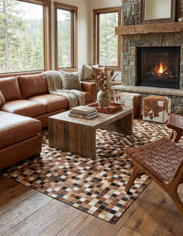 Detail image of 4' 7 x 6' 7 Cowhide Stocks Rug