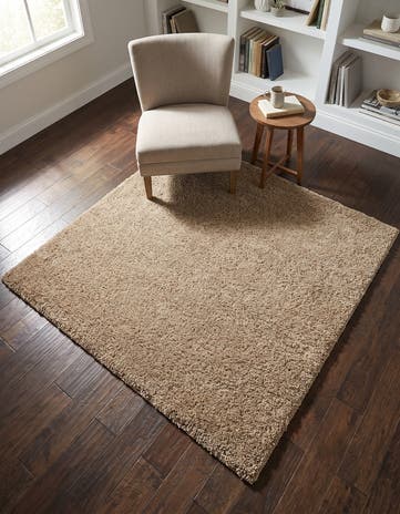 Khaki Soft Solid Shag Square Rug