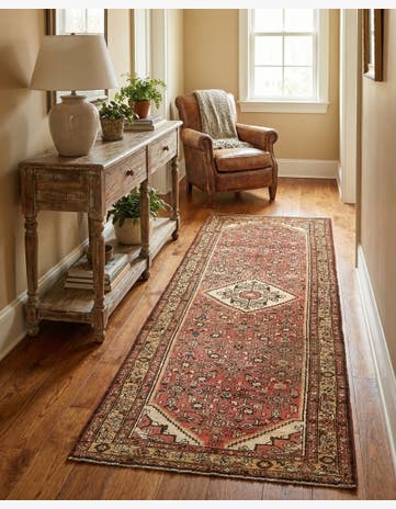 3' 7 x 10' Hand Knotted Hossainabad Persian Wool Runner Rug