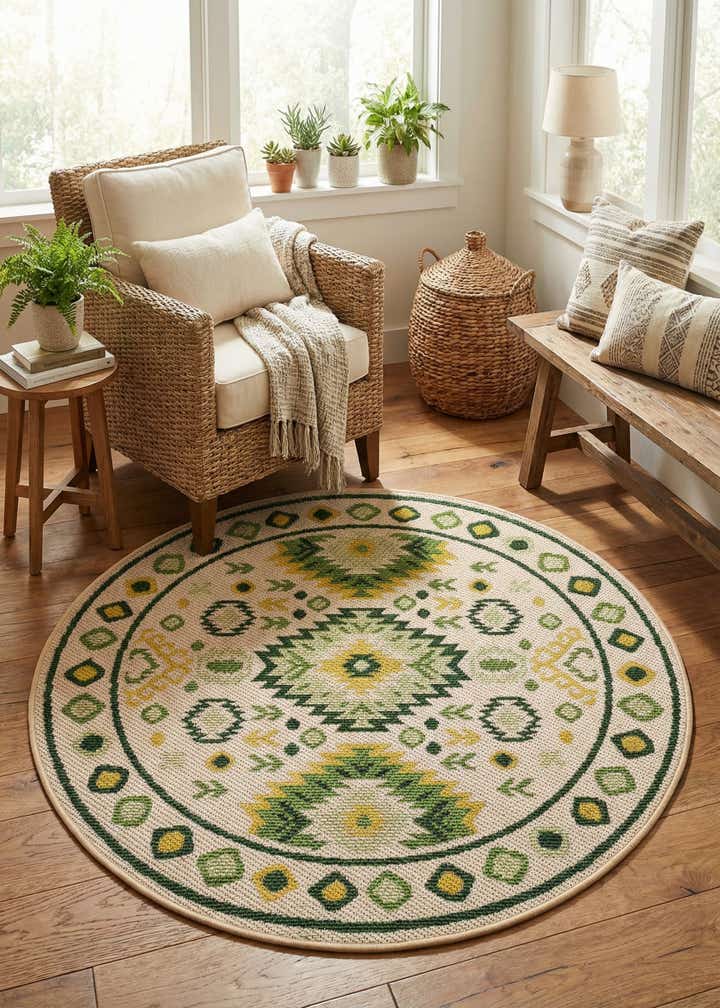 4' x 4' Easy-Clean Baja Indoor / Outdoor Round Rug