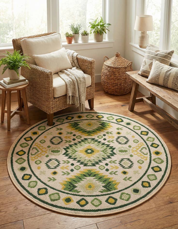 Detail image of 4' x 4'  Washable Baja Indoor / Outdoor Round Rug
