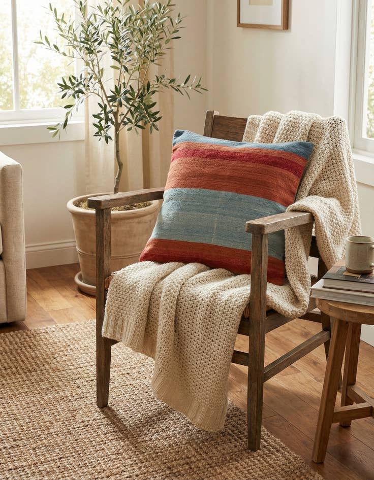 Detail image of 2' 4 x 2' 5  Hand Woven Pillow Wool Square Rug