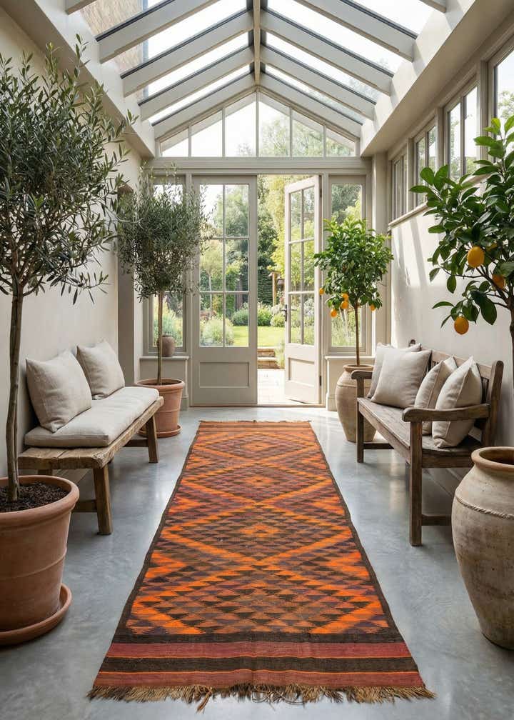 4' 5 x 14' 7 Hand Woven Kilim Fars Wool Runner Rug