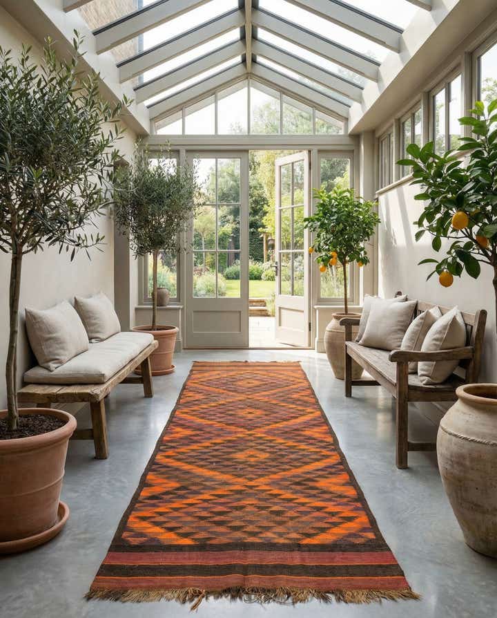 4' 5 x 14' 7 Hand Woven Kilim Fars Wool Runner Rug