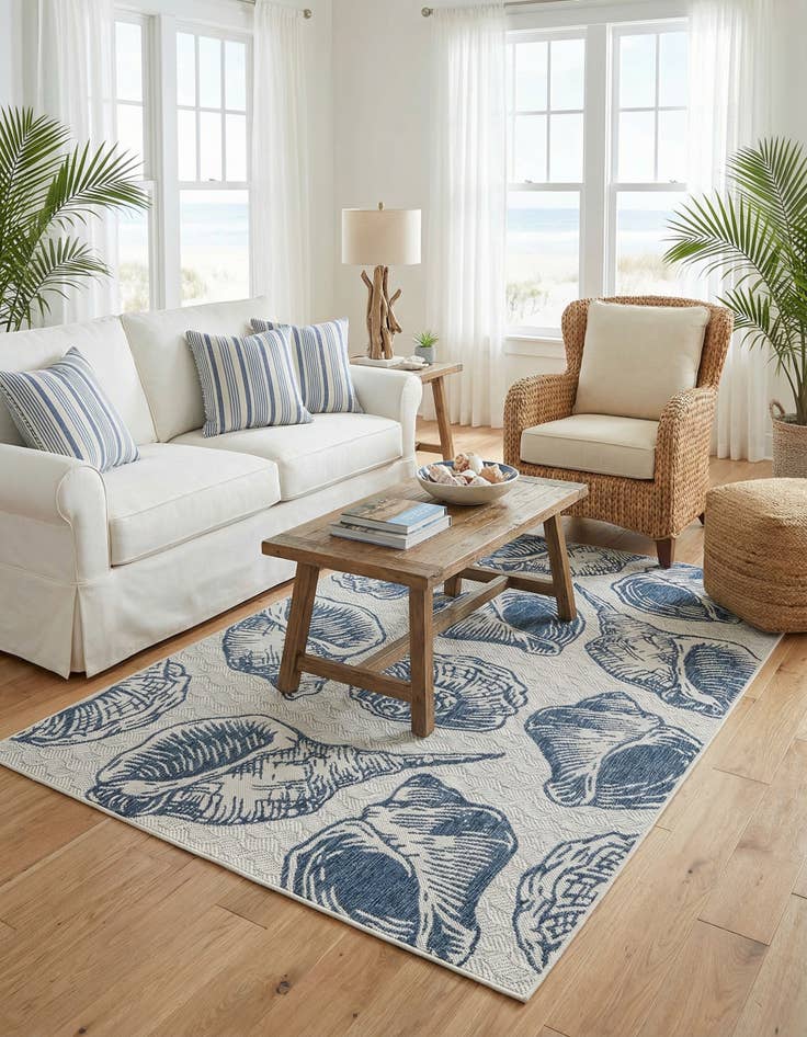 Detail image of 5' 3 x 8'  Washable Coastal Indoor / Outdoor Rug