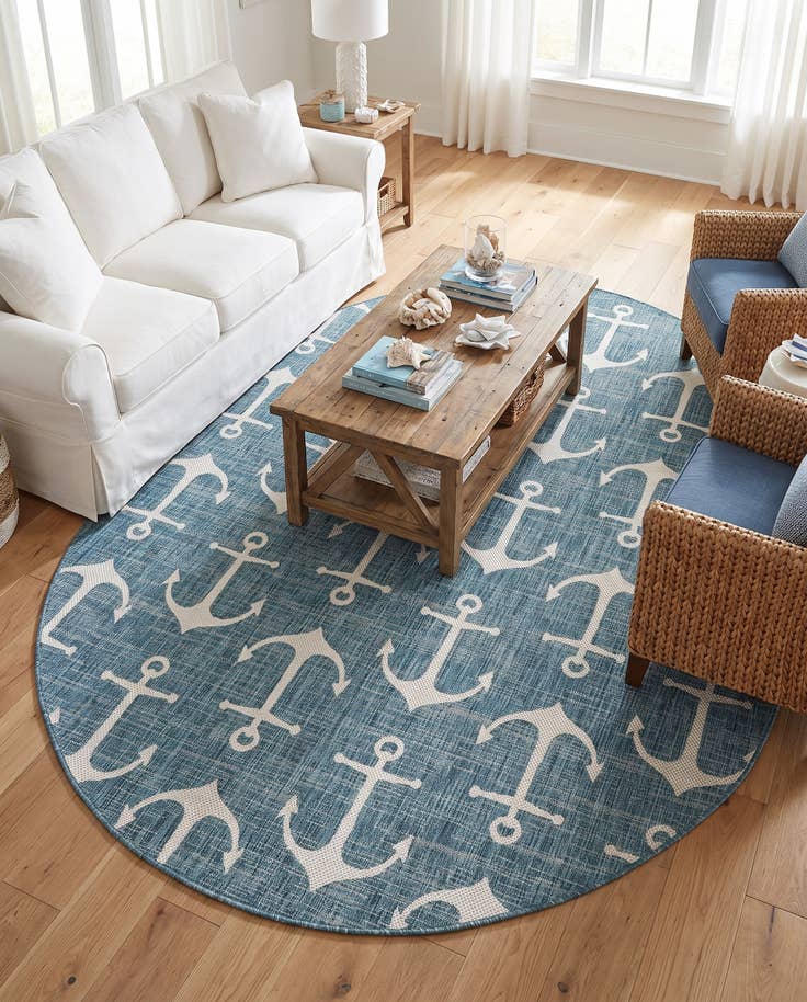 Detail image of 7' 10 x 10' Easy-Clean Coastal Indoor / Outdoor Oval Rug