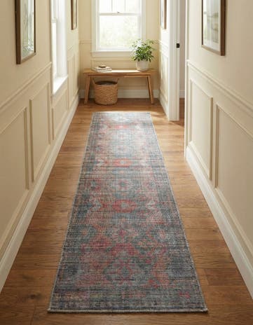 Rust Blue Washable Sisu Runner Rug