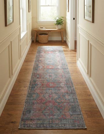 Rust Blue Washable Sisu Runner Rug