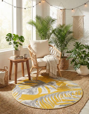 Yellow Blossom Round Rug