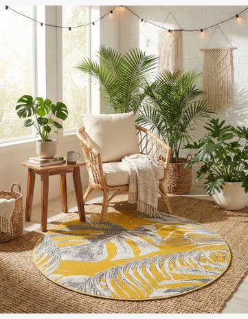 Yellow Blossom Round Rug