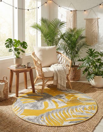 Yellow Blossom Round Rug