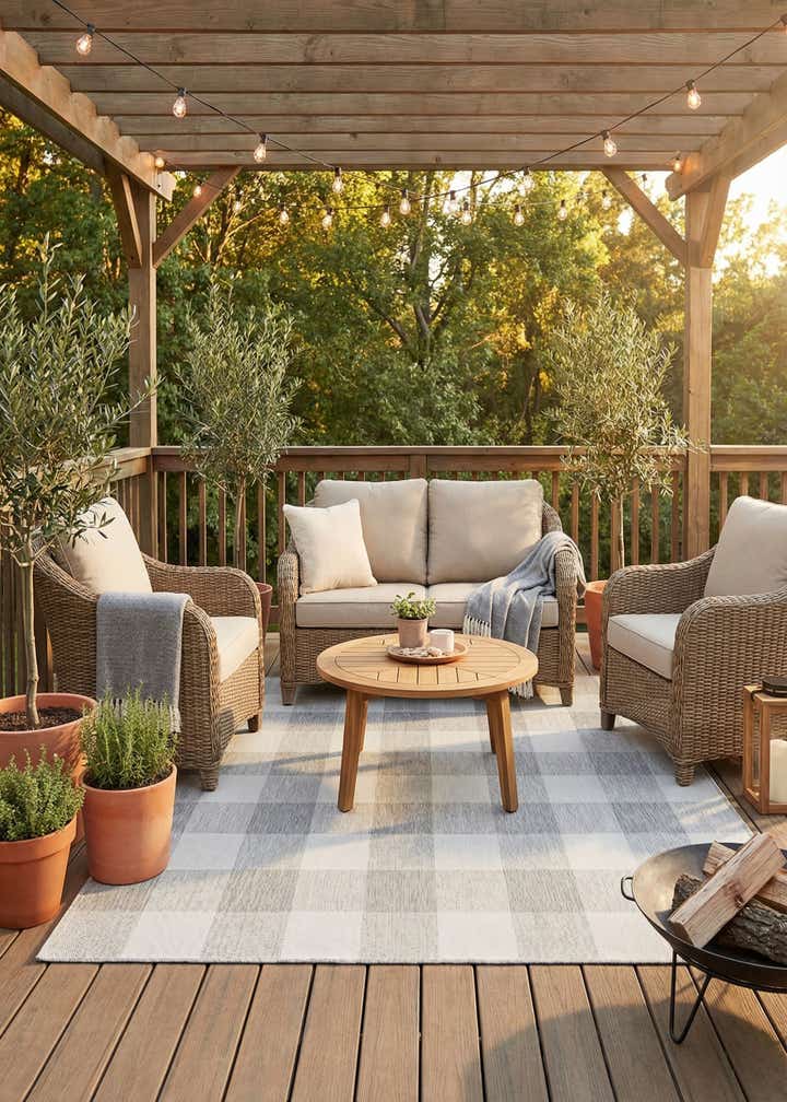7' 10 x 7' 10 Easy-Clean Checkered Indoor / Outdoor Square Rug