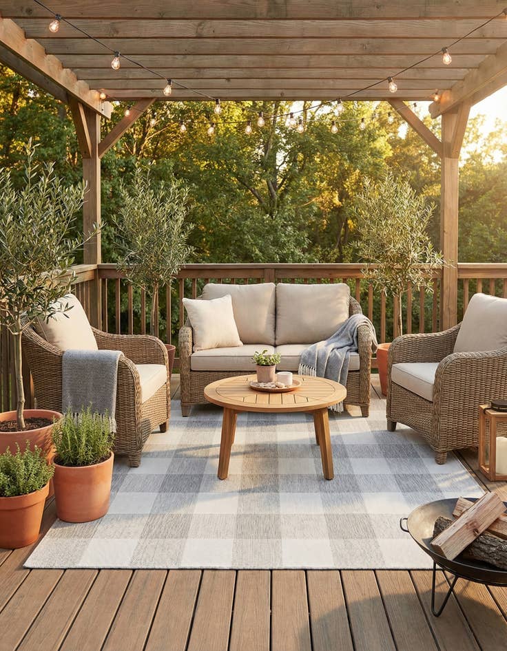 Detail image of 7' 10 x 7' 10 Easy-Clean Checkered Indoor / Outdoor Square Rug