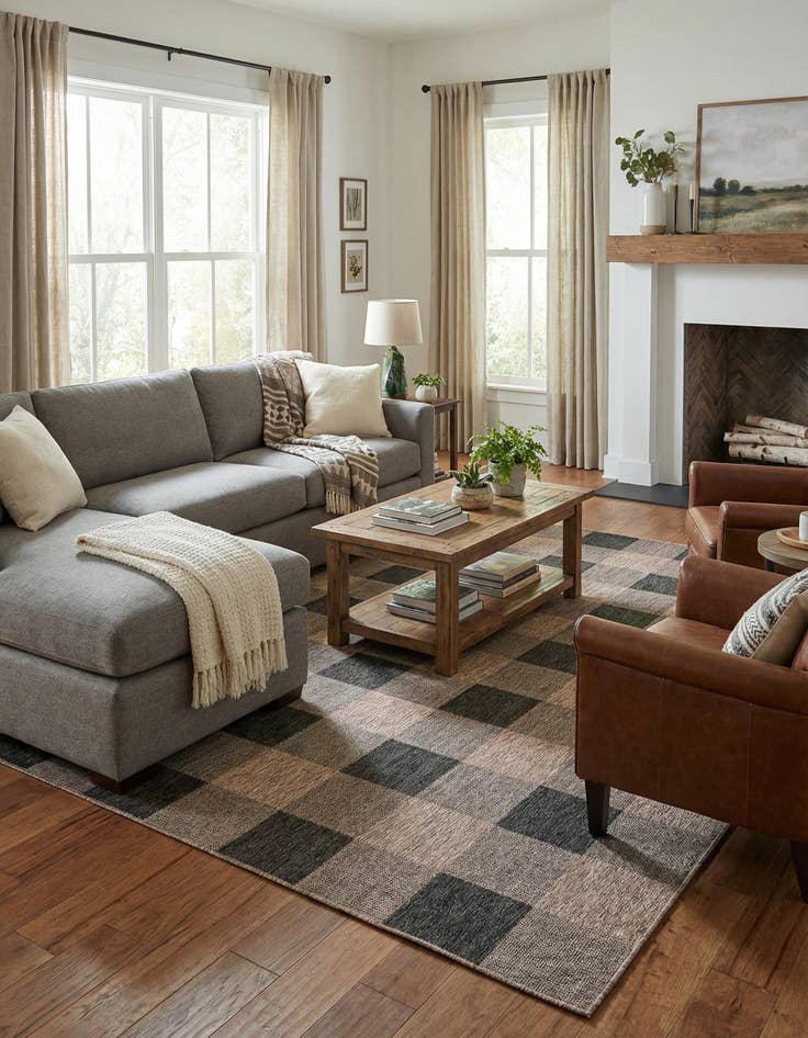 Detail image of 7' 10 x 10'  Washable Checkered Indoor / Outdoor Rug