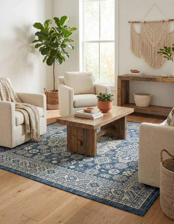 Detail image of 5' 3 x 5' 3  Washable Aztec Indoor / Outdoor Square Rug