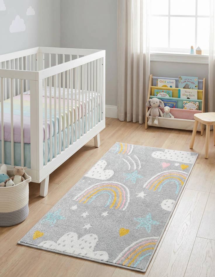Detail image of 2' 2 x 4' Clouds and Rainbows Whimsy Kids Runner Rug