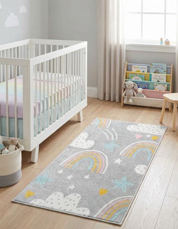 2' 2 x 4' Clouds and Rainbows Whimsy Kids Runner Rug