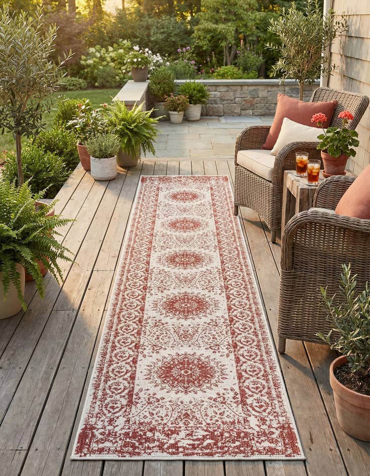 Detail image of 2' 7 x 12'  Washable Traditional Indoor / Outdoor Runner Rug
