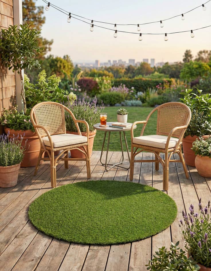 Detail image of 3' x 3'  Washable Grass Indoor / Outdoor Round Rug