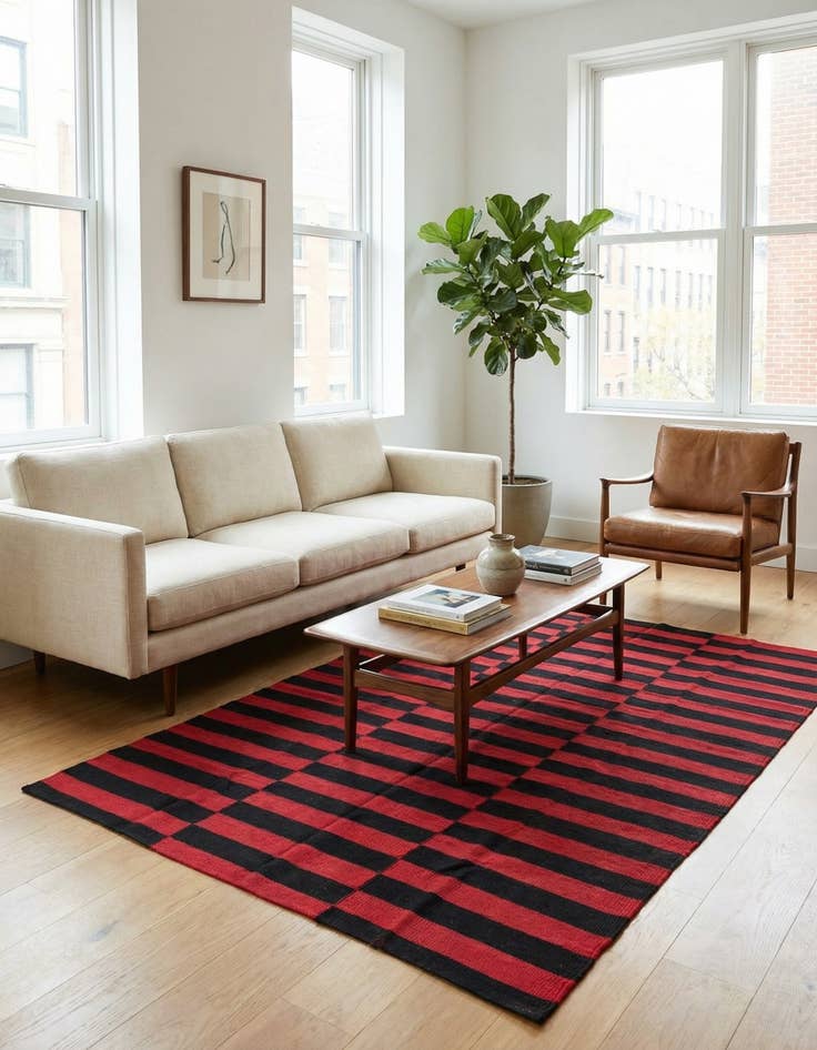 Detail image of 4' 3 x 6'  Hand Woven Kilim Modern Wool Rug