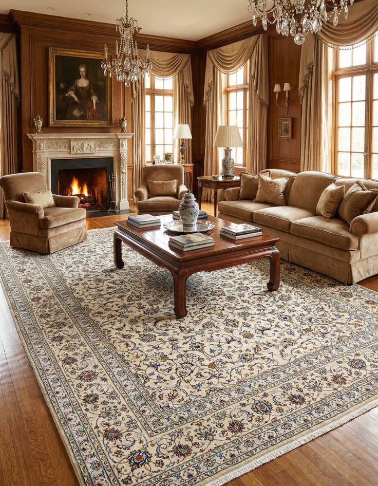 Detail image of 9' 5 x 13' Kashan Wool Rug