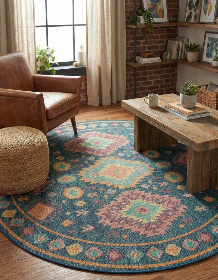 Detail image of 7' 10 x 7' 10 Easy-Clean Baja Indoor / Outdoor Round Rug