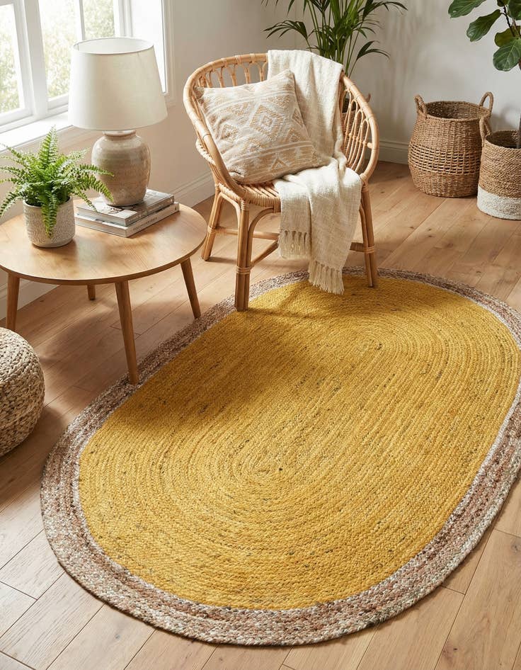 Detail image of  5' 1 x 8'  Hand Braided Jute Oval Rug