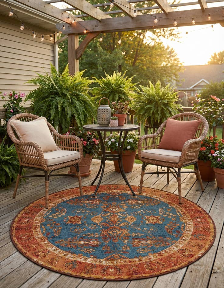 Detail image of 4' x 4'  Washable Traditional Indoor / Outdoor Round Rug