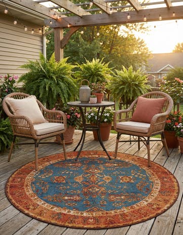 4' x 4' Easy-Clean Traditional Indoor / Outdoor Round Rug