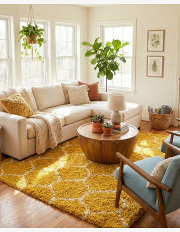 Yellow Trellis Shag Square Rug