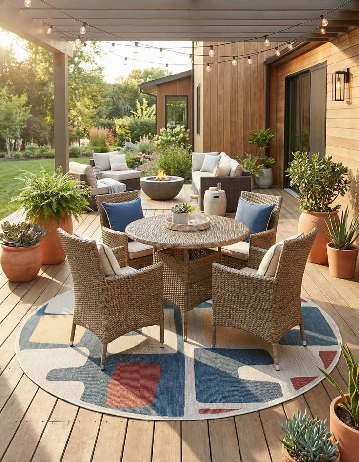 Detail image of 7' 10 x 7' 10  Washable Baja Indoor / Outdoor Round Rug