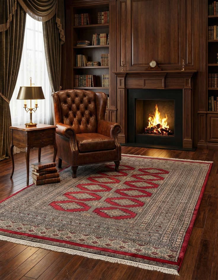 Detail image of  4' 7 x 6' 4  Hand Knotted Bokhara Wool Rug