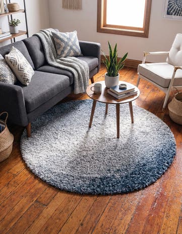 Blue Athena Shag Round Rug