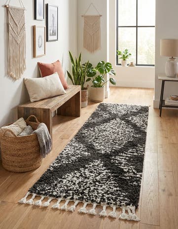 Black and White Serenity Shag Runner Rug