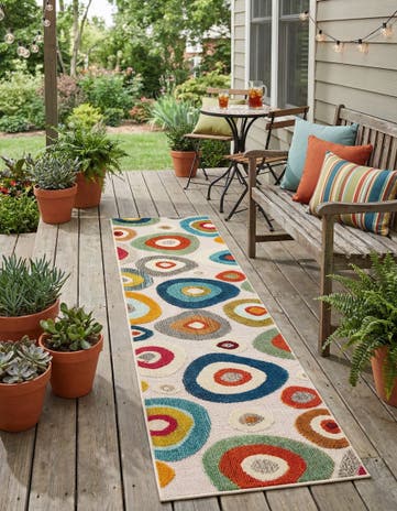 Multi Beige Easy-Clean Casablanca Indoor / Outdoor Runner Rug