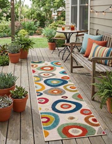 Multi Beige Easy-Clean Casablanca Indoor / Outdoor Runner Rug