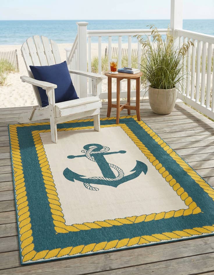Detail image of 5' 3 x 8'  Washable Coastal Indoor / Outdoor Rug