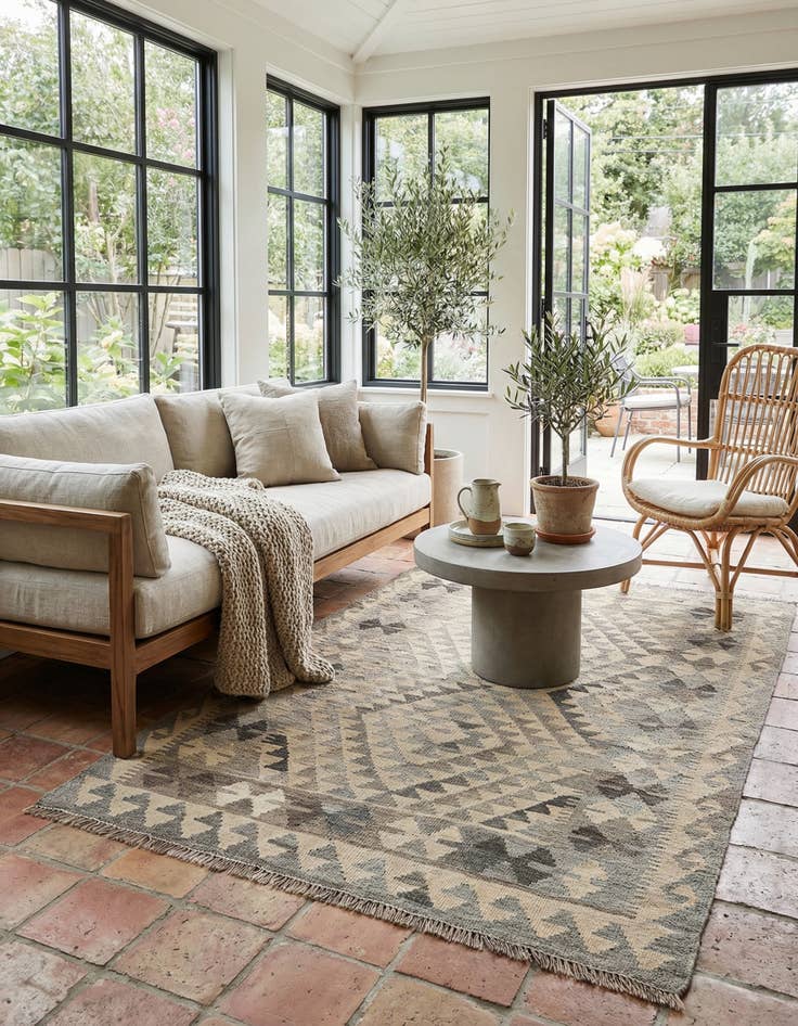 Detail image of 3' 6 x 4' 10  Hand Woven Kilim Maymana Wool Rug