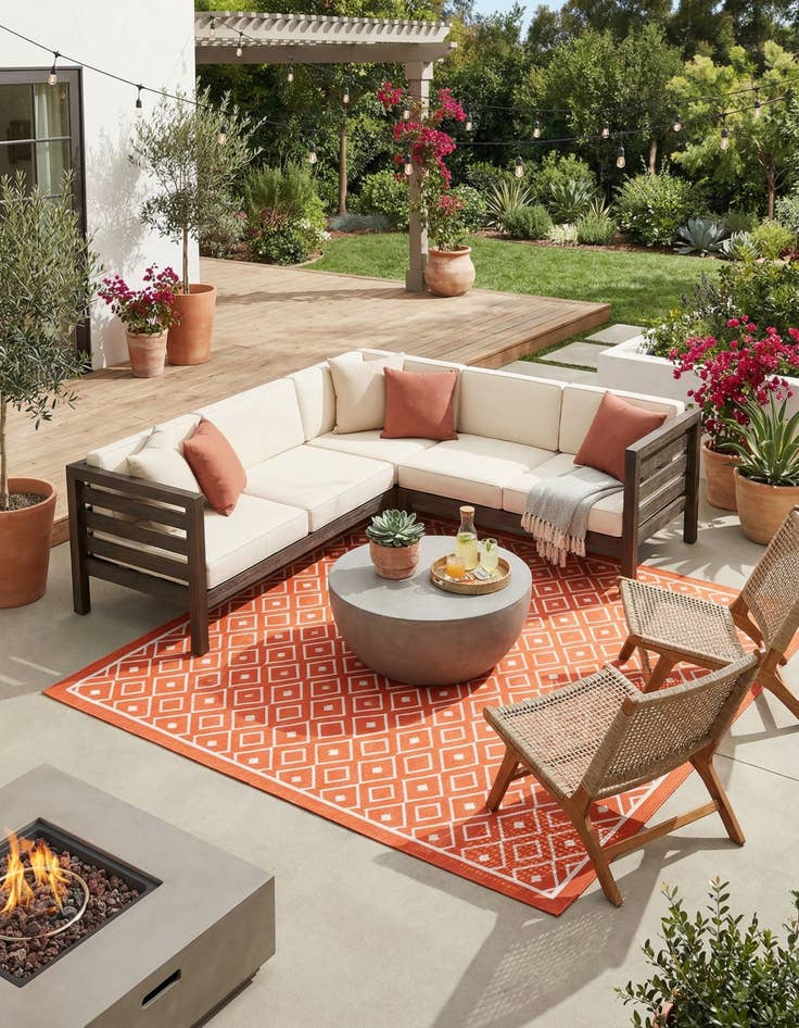 Detail image of  7' 10 x 7' 10  Washable Lattice Indoor / Outdoor Square Rug
