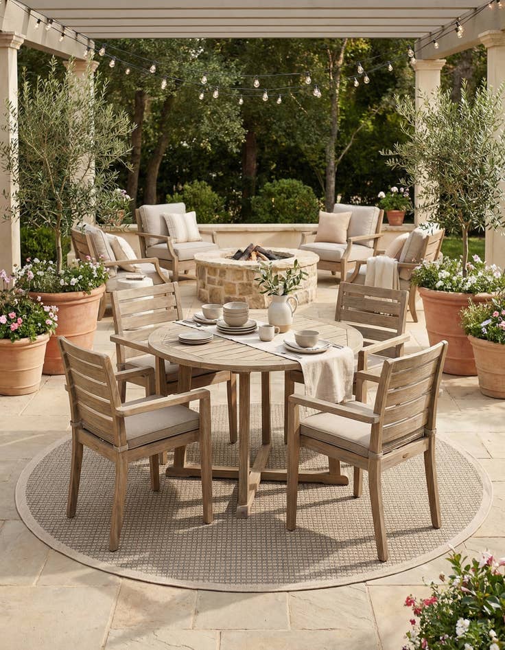 Detail image of 7' 10 x 7' 10  Washable Border Indoor / Outdoor Round Rug