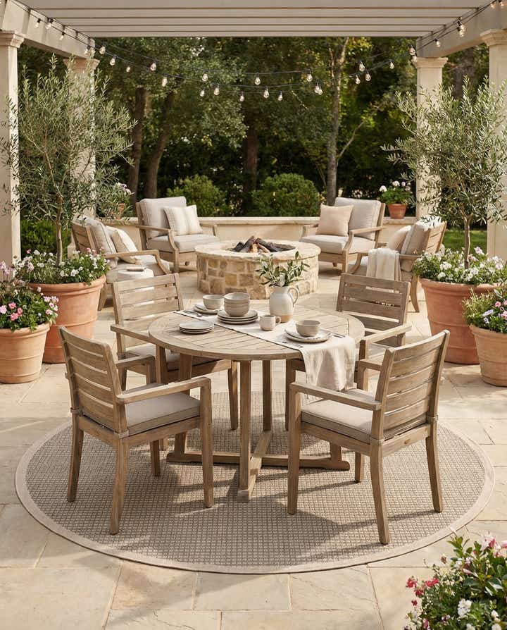 7' 10 x 7' 10 Easy-Clean Border Indoor / Outdoor Round Rug