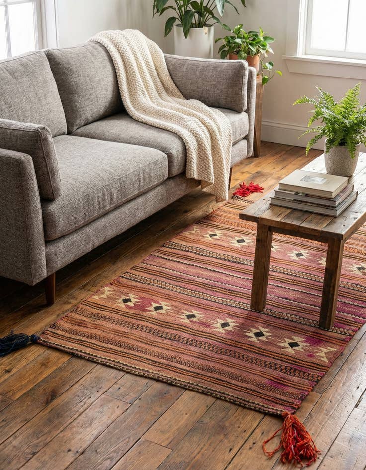 Detail image of  3' 2 x 4' 9  Hand Woven Kilim Modern Wool Rug