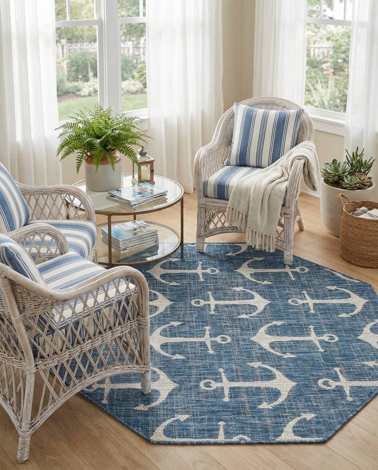 Detail image of 5' 3 x 5' 3 Easy-Clean Coastal Indoor / Outdoor Octagon Rug