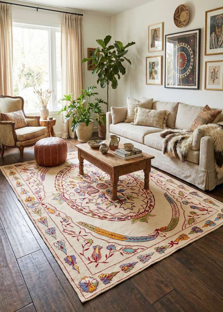 5' 8 x 7' 10 Hand Woven Kilim Suzani Wool Rug