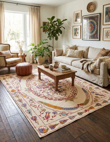 5' 8 x 7' 10 Hand Woven Kilim Suzani Wool Rug