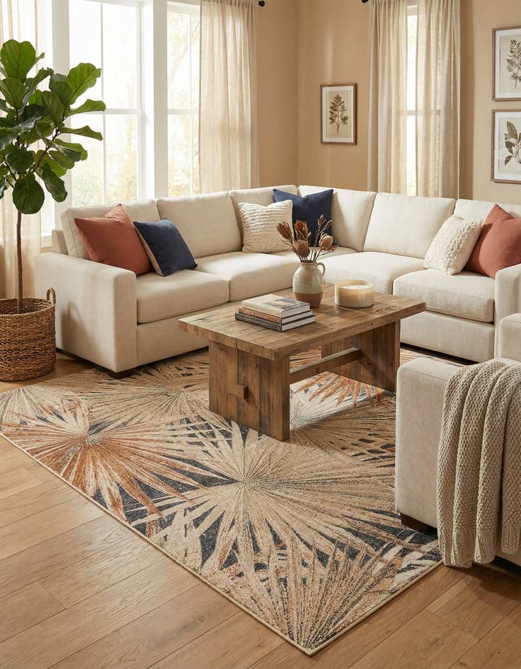 Detail image of  7' 10 x 7' 10  Washable Botanical Indoor / Outdoor Square Rug